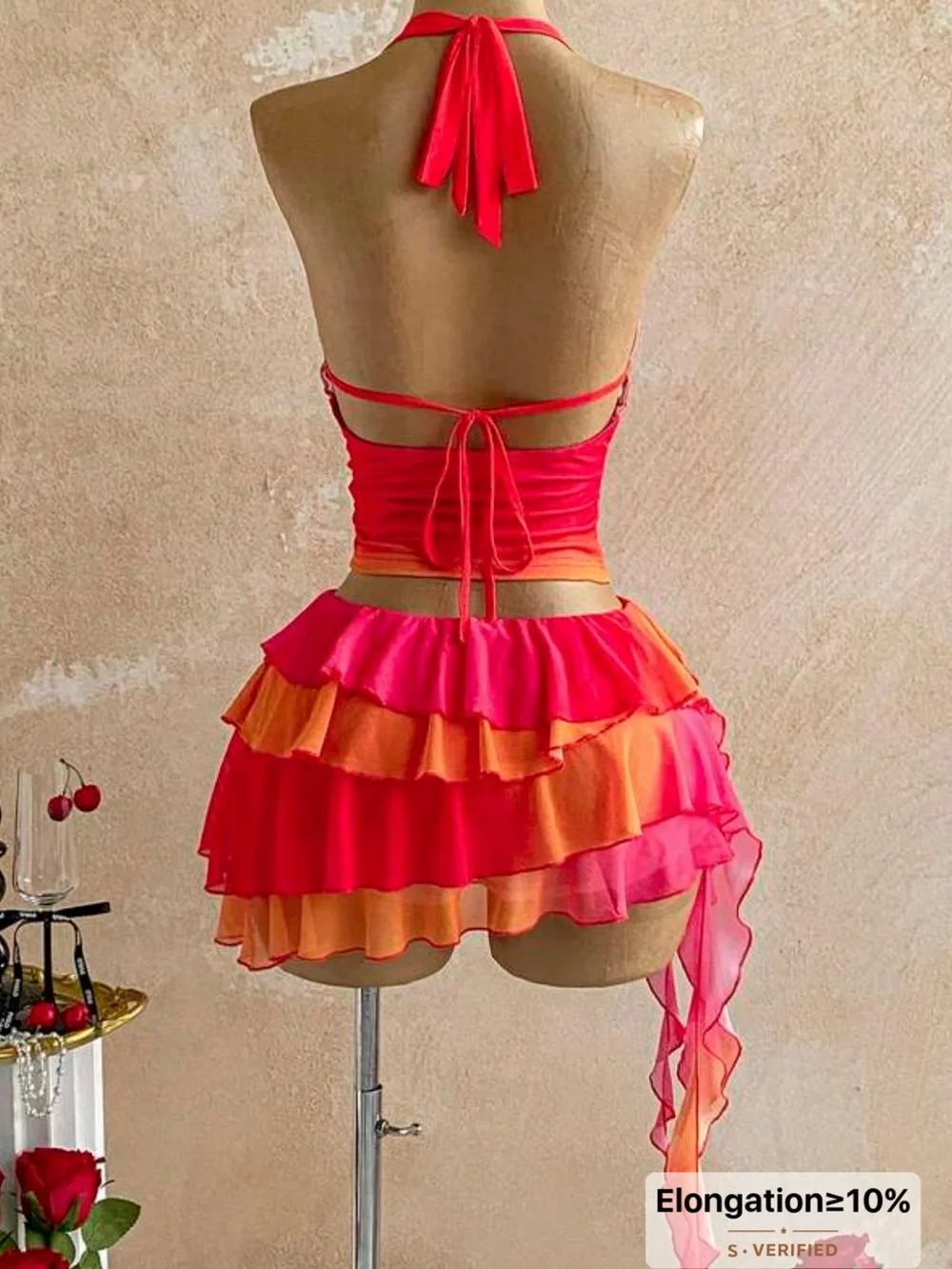Hot Pink & Orange Ruffle Halter Two-Piece Set